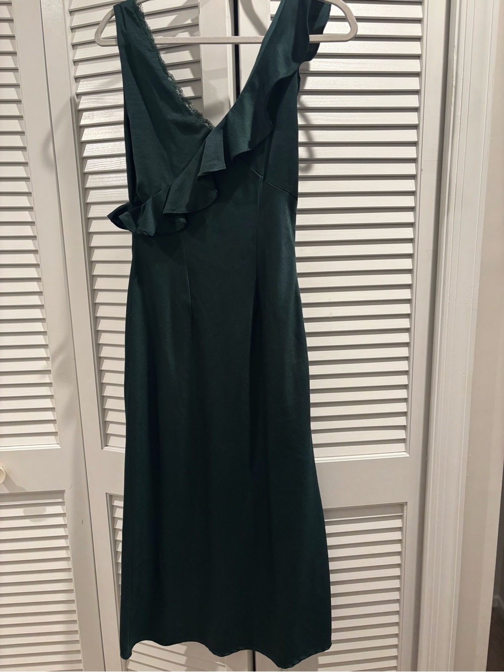 Lost + Wander One-Shoulder Ruffle Dress in Forest Green - Picture 3 of 3